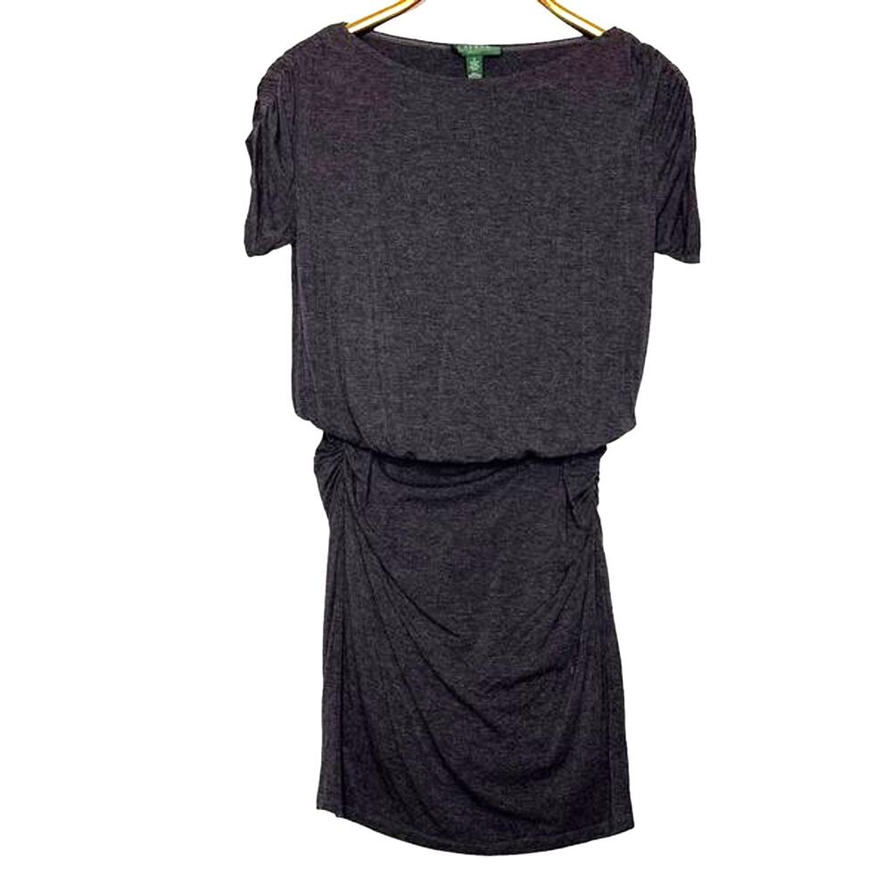 Ralph Lauren Jersey Knit Dress Womens Sz 4 Blouson Dress Short Sleeve Charcoal